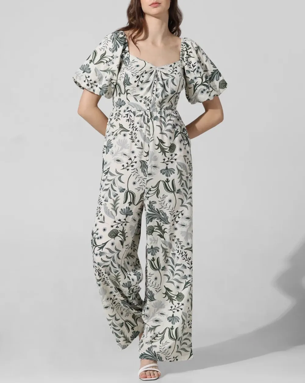 White Printed Cotton Jumpsuit