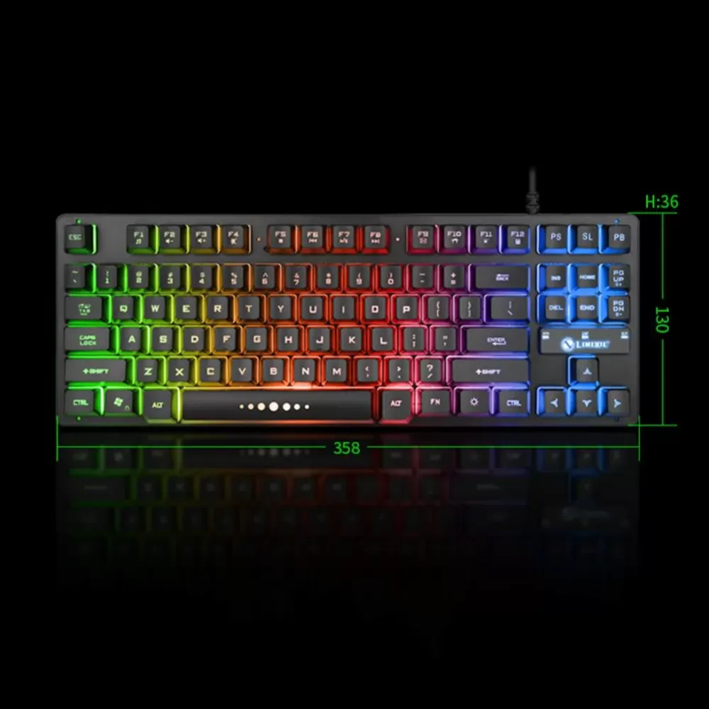 K87 USB Wired Mechanical Feel Keyboard Gaming PC Keyboard with RGB 3 Color Backlight 87 Keycaps Keyboards