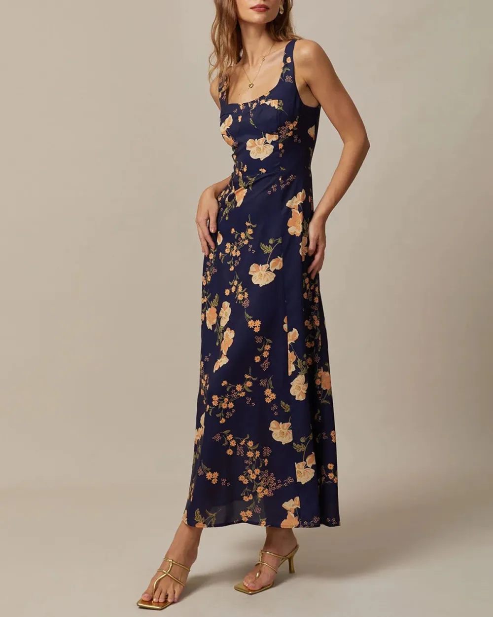 Strapless Square Neck Floral Long Dress