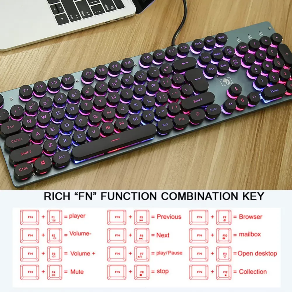 K100 Steampunk Retro Keycap USB Wired Backlit Gaming Mechanical Keyboard