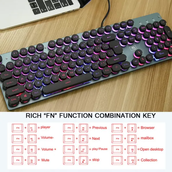 K100 Steampunk Retro Keycap USB Wired Backlit Gaming Mechanical Keyboard