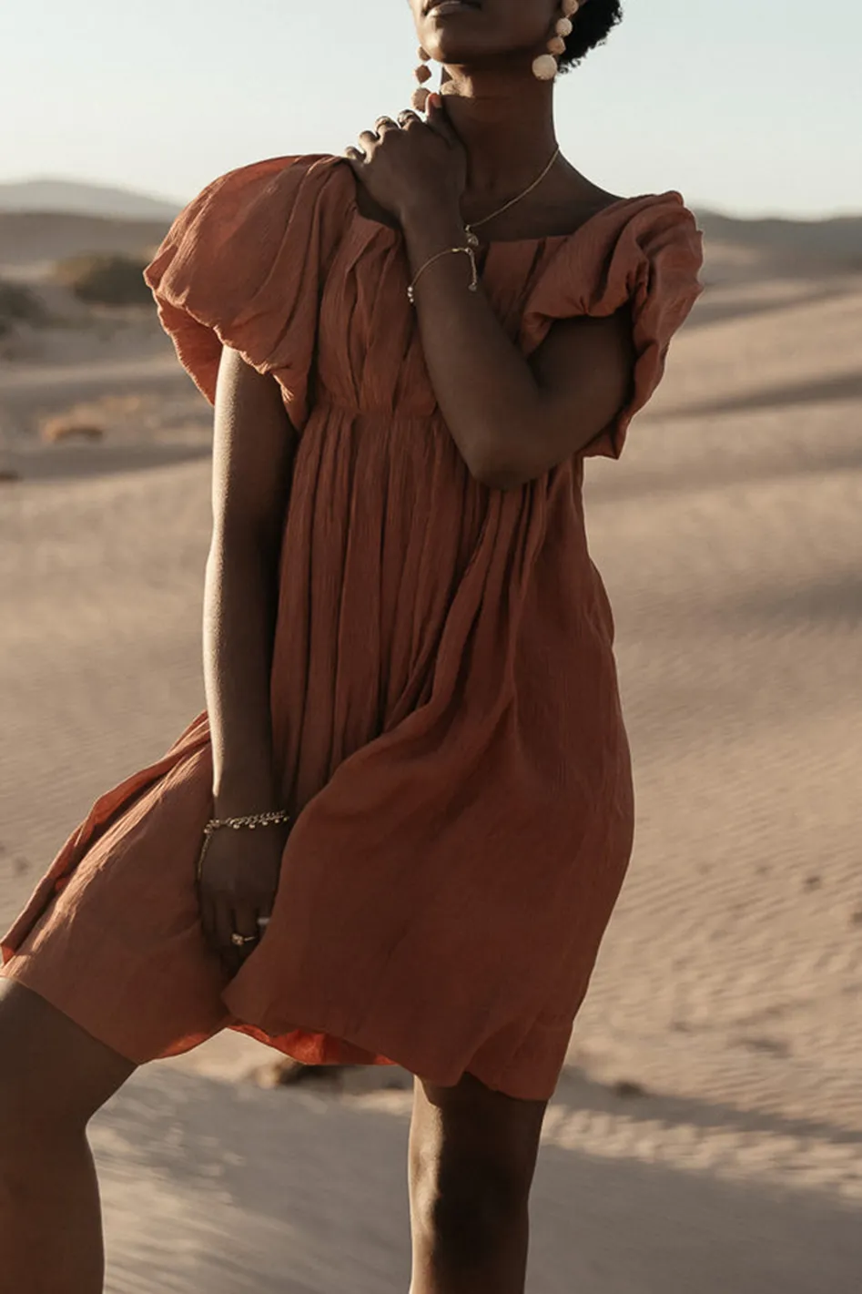 DASHA TEXTURED MINI DRESS IN TERRACOTTA