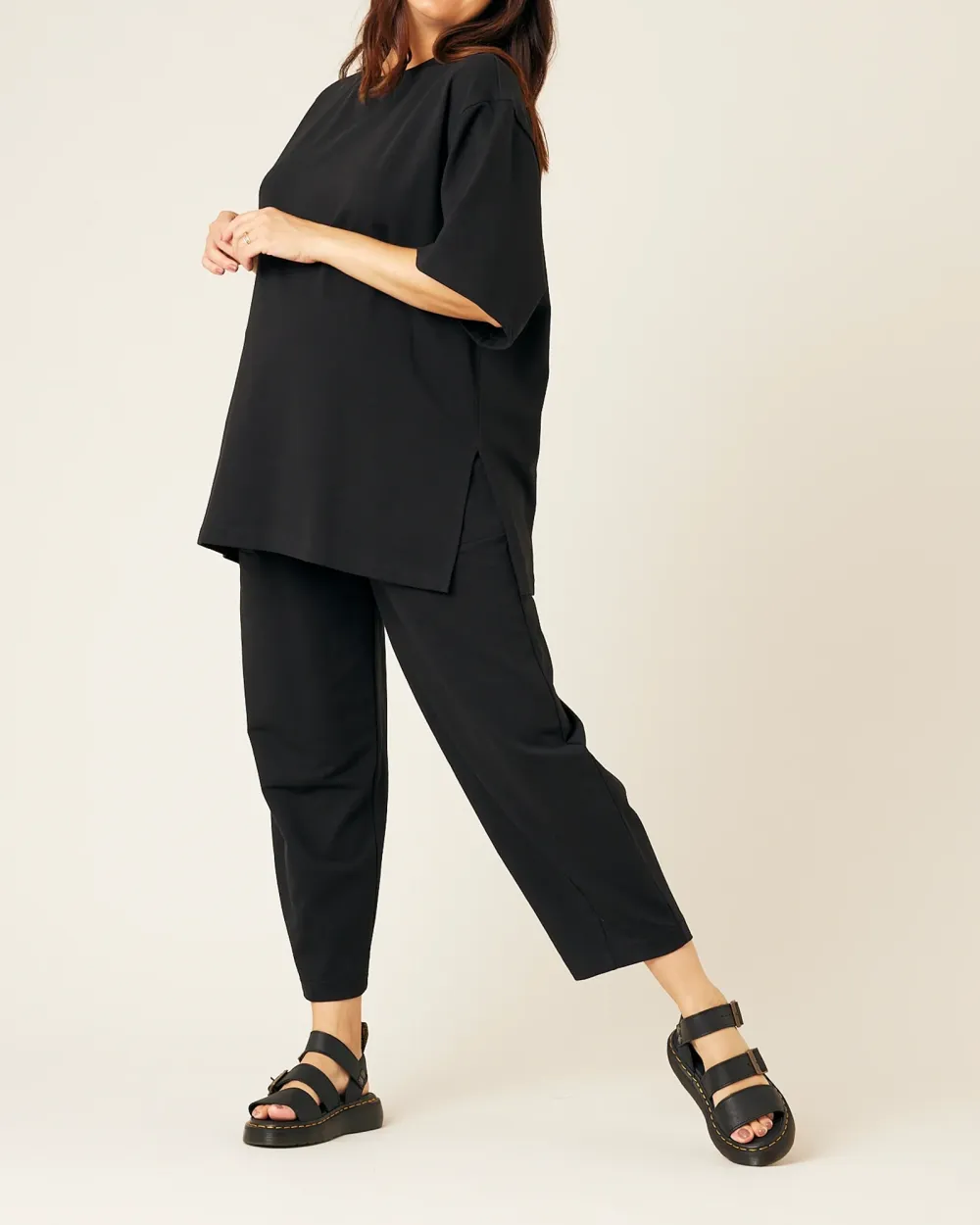 BLACK COTTON JERSEY TROUSERS