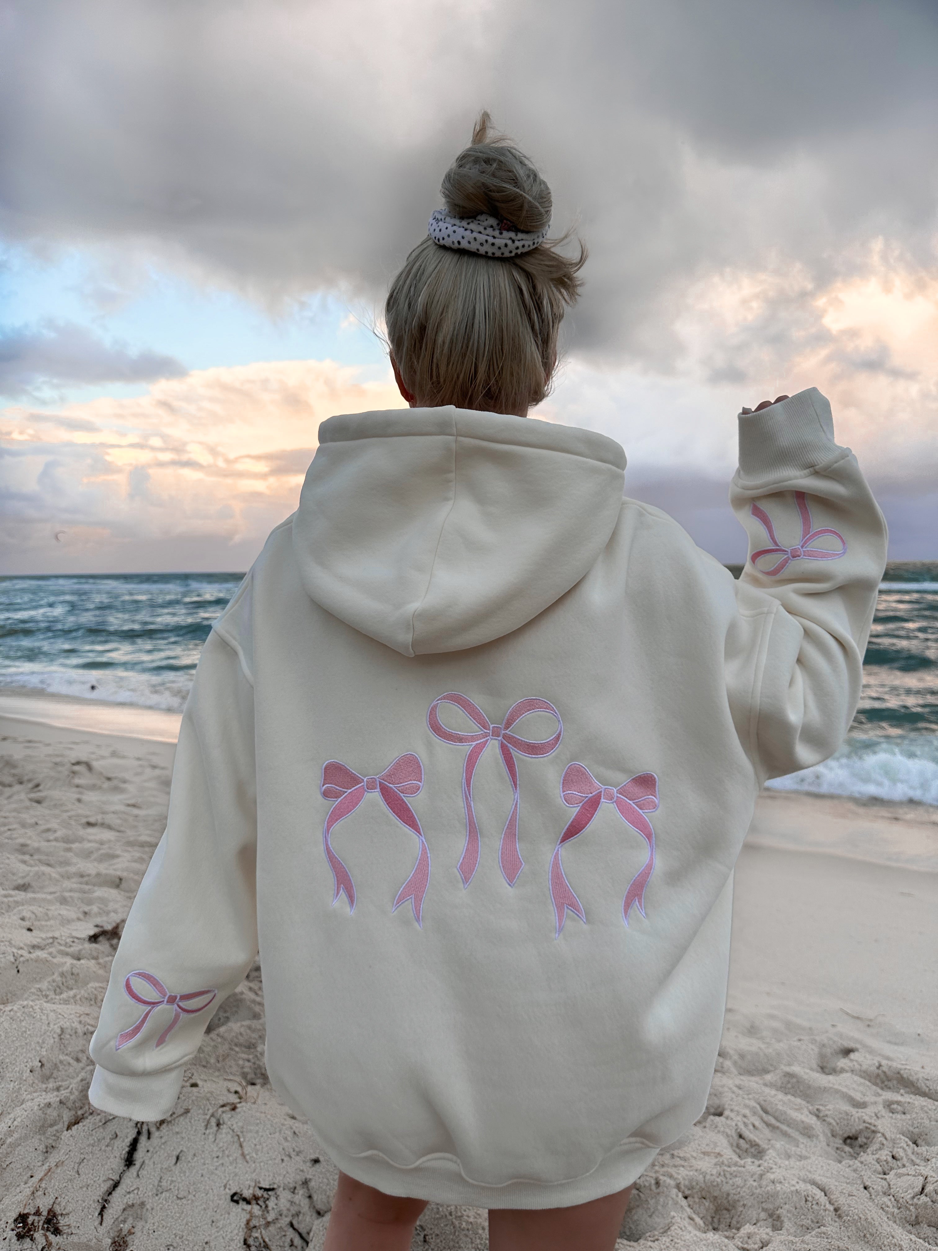 Pink Embroider Bow Hoodie