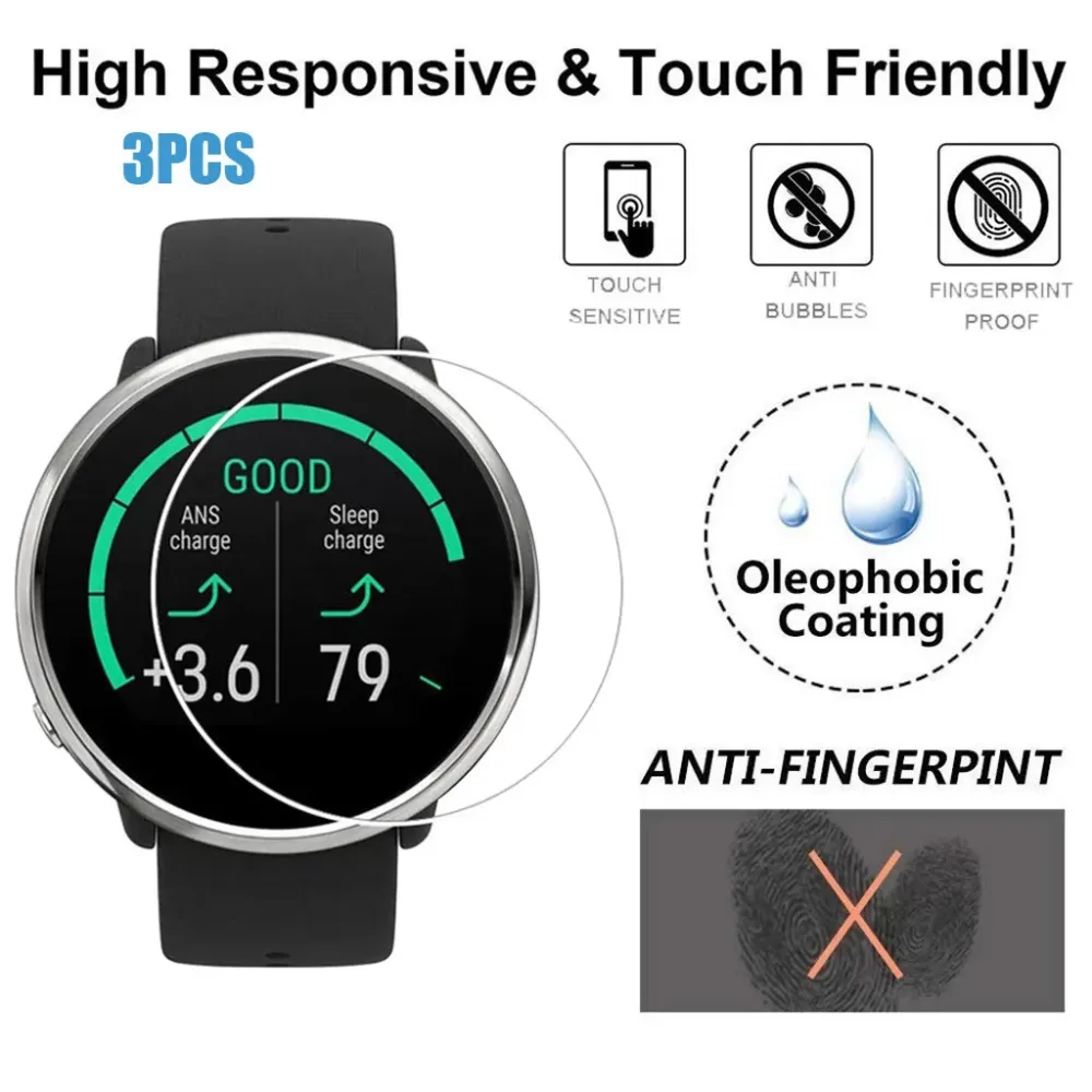 3PCS Clear Film Tempered Glass Screen Protector for Polar IGNITE Smart Watch Anti-fingerprint Oleophobic Coating High Responsive