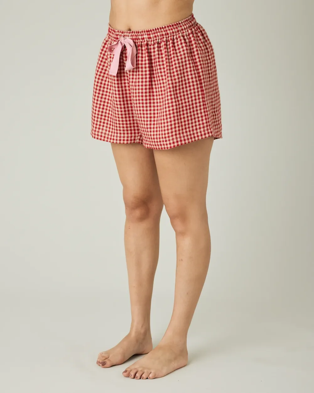 RED MICRO GINGHAM LINEN SHORT