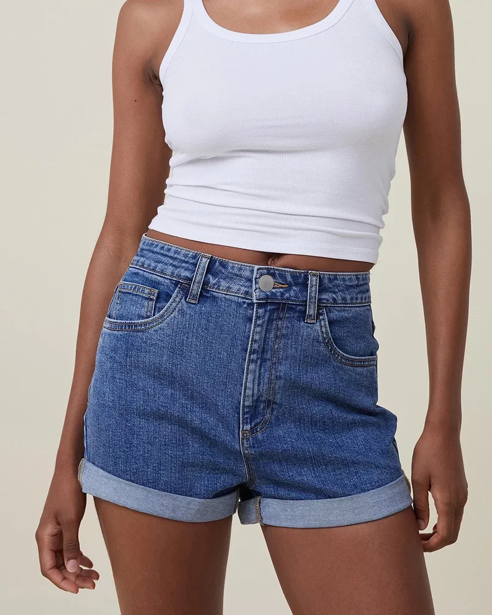 High Rise Classic Stretch Denim Shorts