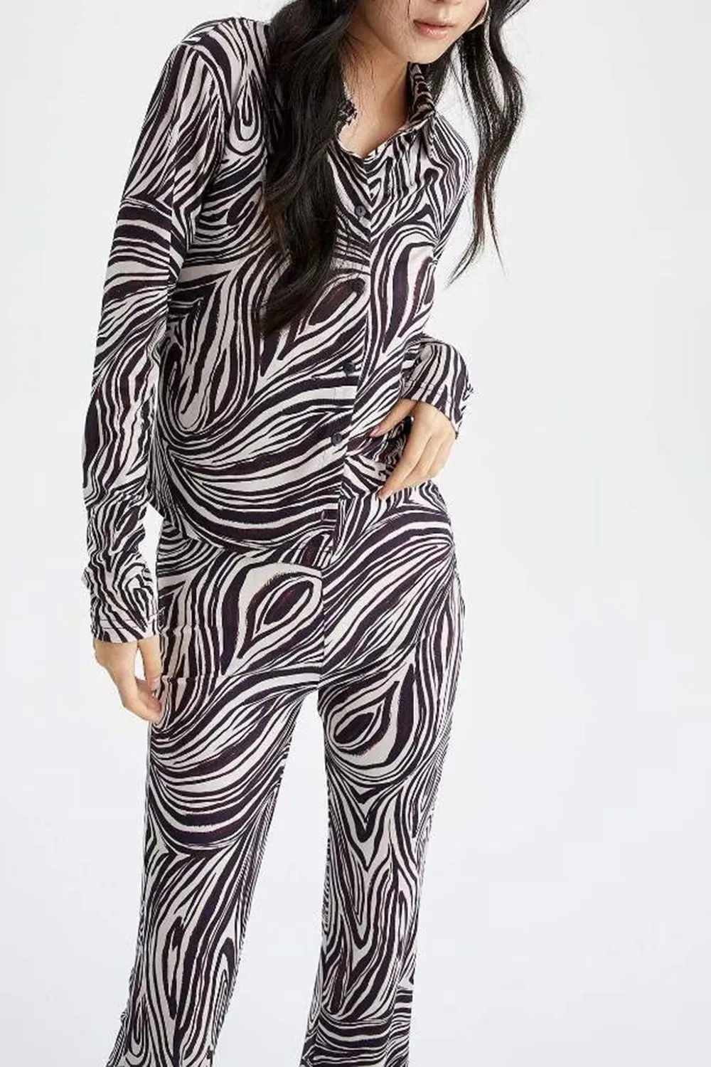 Regular Fit Long Sleeve Zebra Print T-Shirt