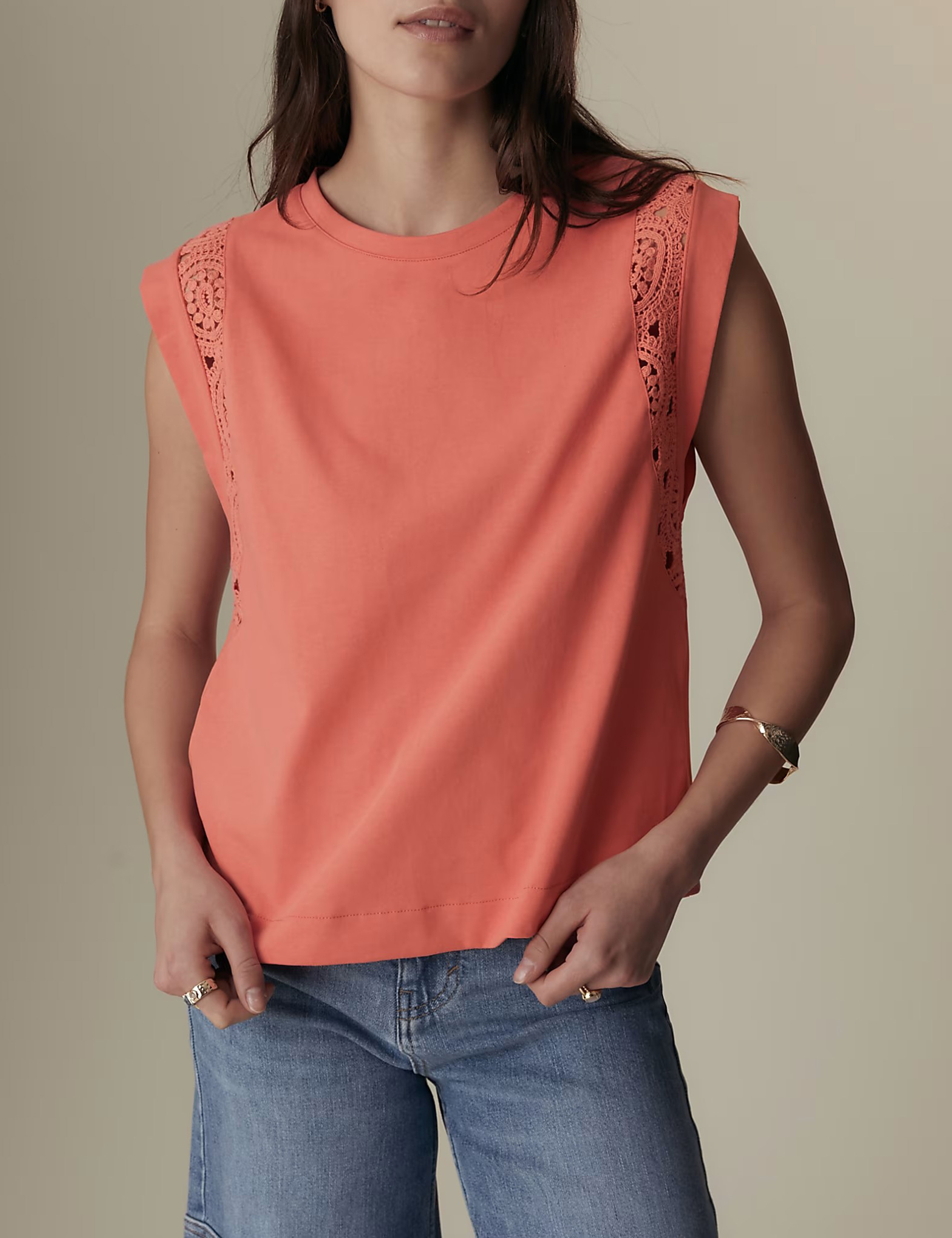 Pure Cotton Lace Insert T-Shirt