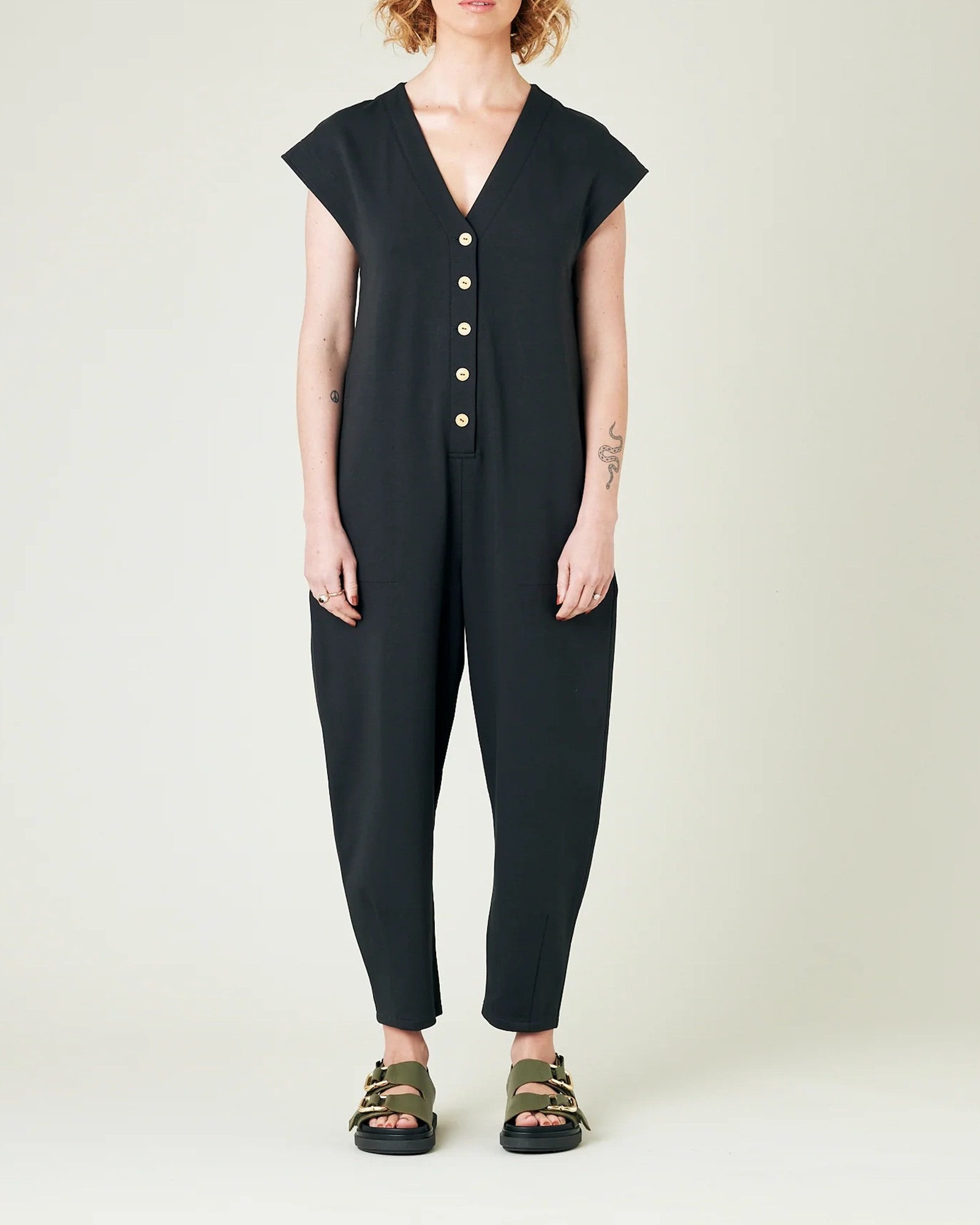 SLATE COTTON JERSEY JUMPSUIT