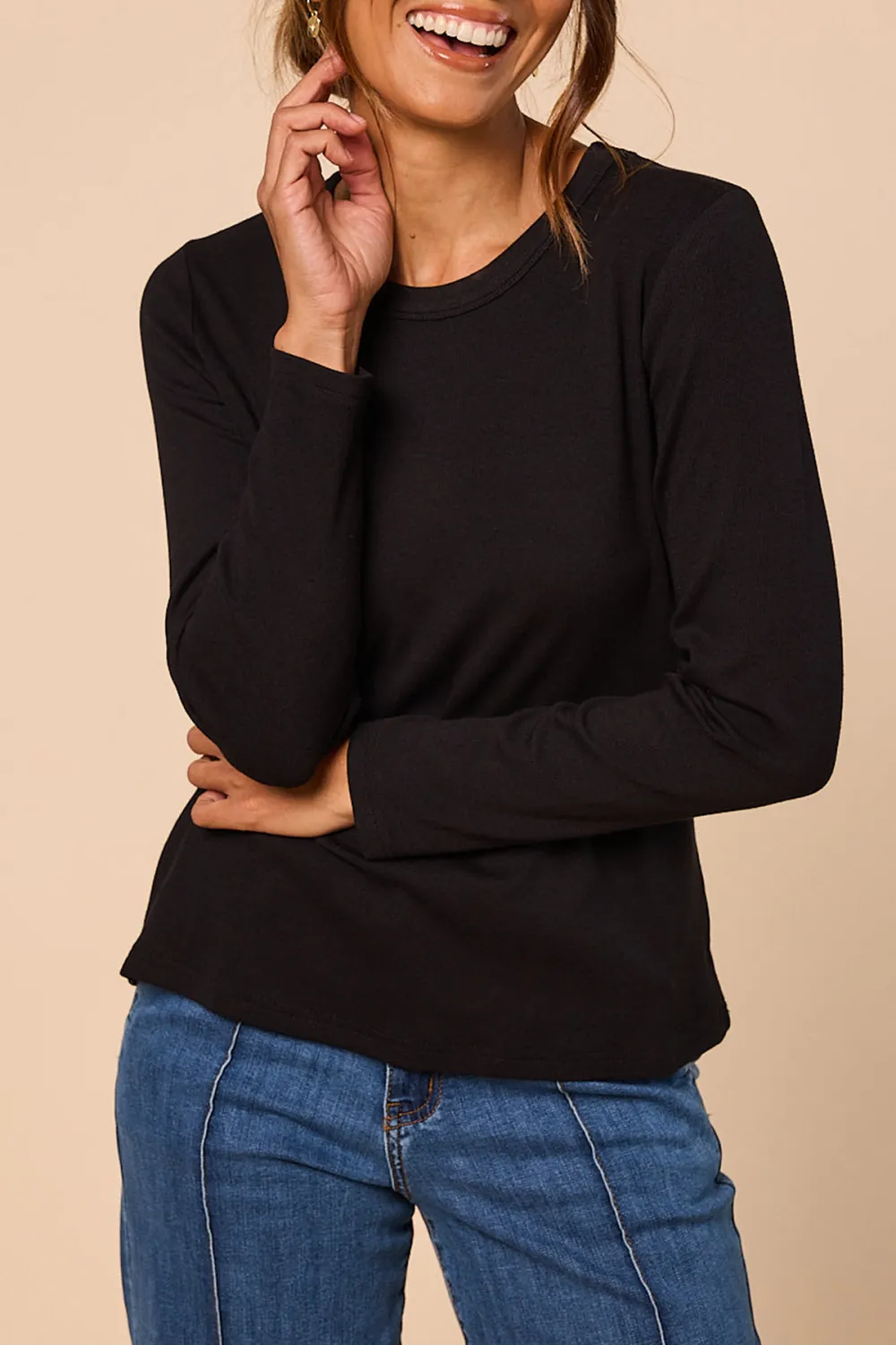 Adrift Ribbed Long Sleeve Tee In Black