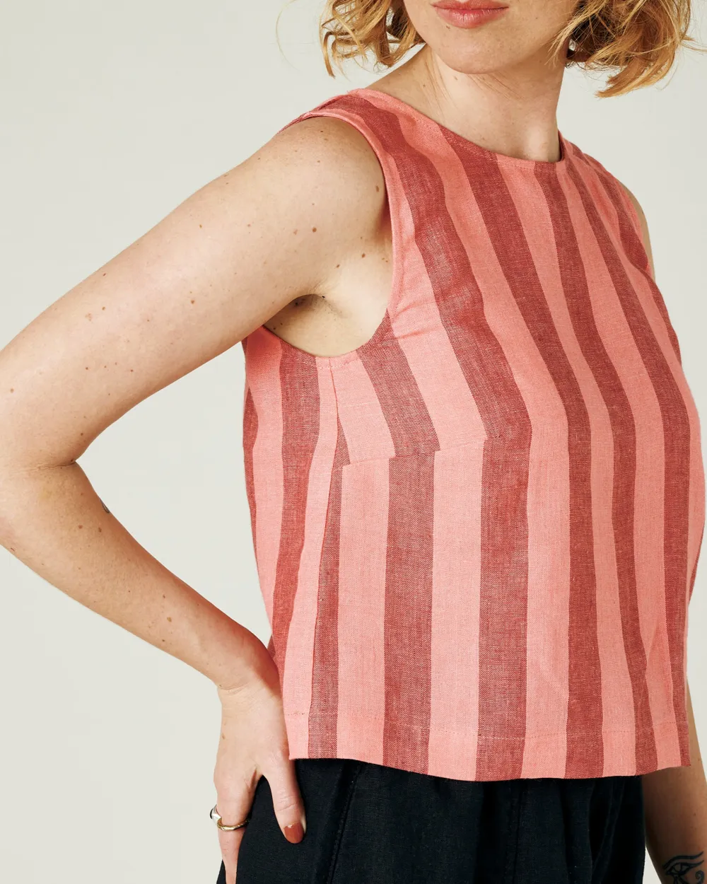 BLUSH STRIPE LINEN TOP