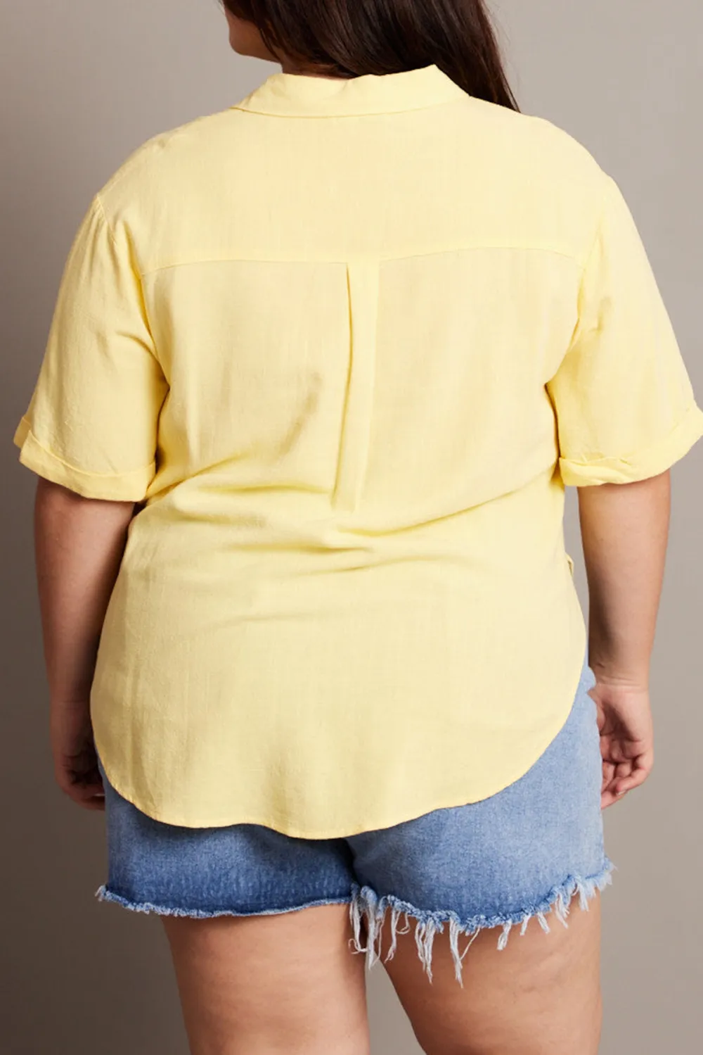 Yellow Relaxed Shirt Short Sleeve Linen Blend