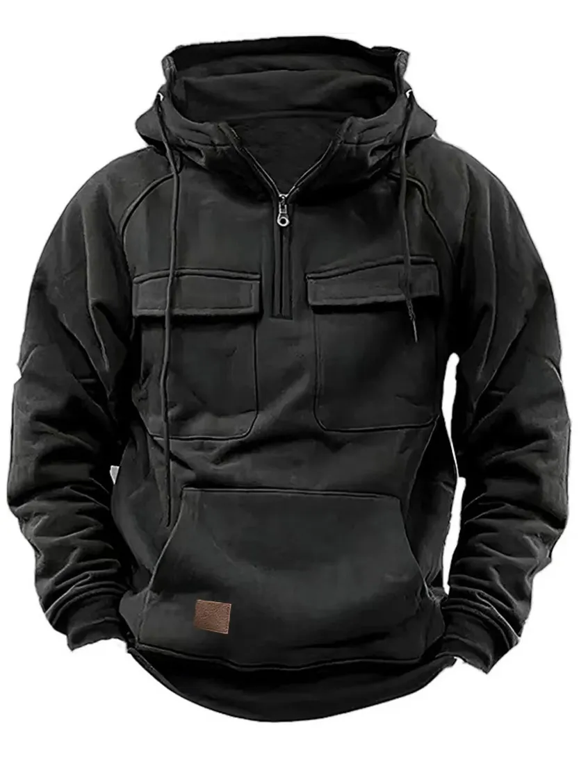 Men's Casual Zip Double Pocket Hooded Sweatshirt