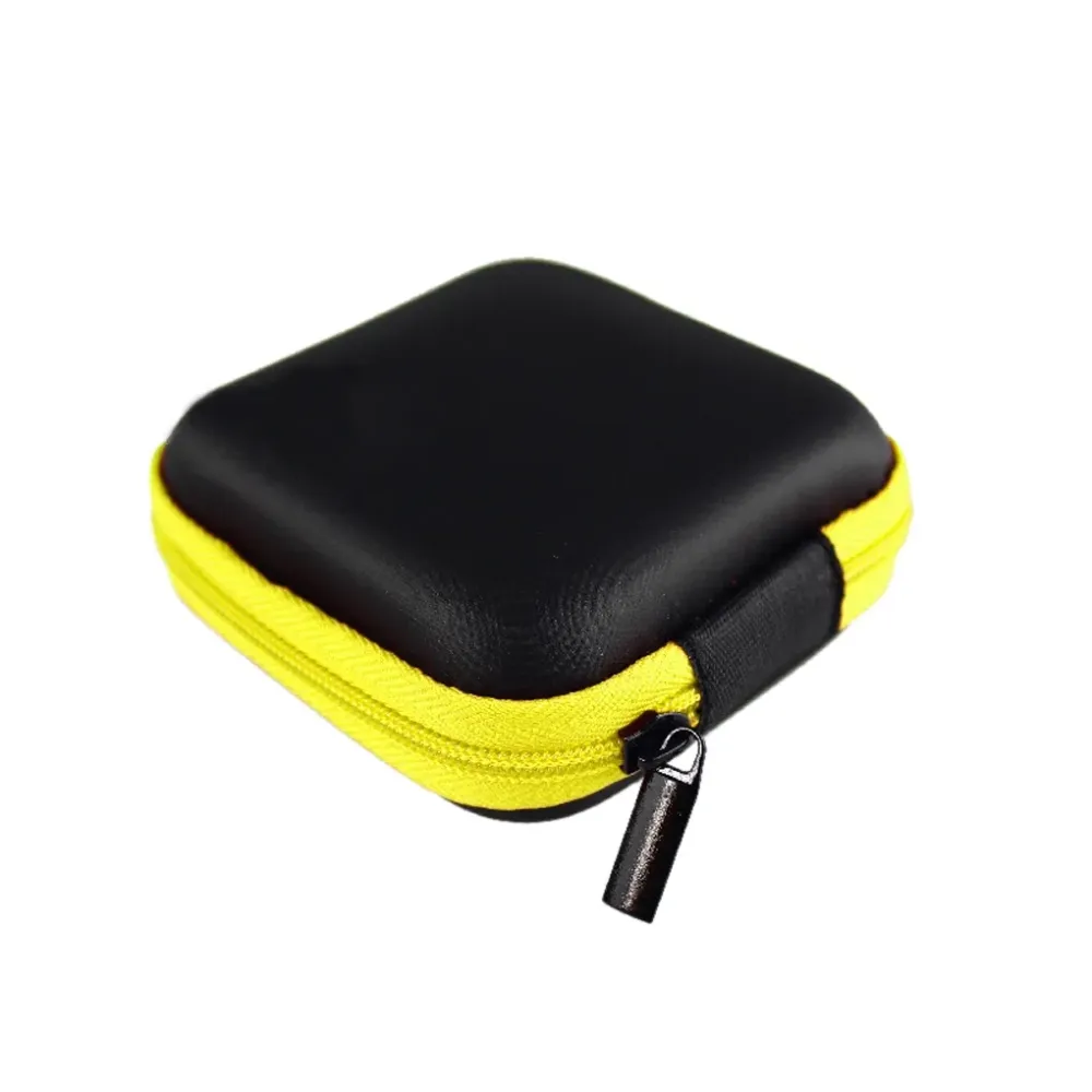 Square MINI Zipper Hard Headphone Case Portable Earbuds Pouch box PU Leather Earphone Storage Bag USB Cable Organizer