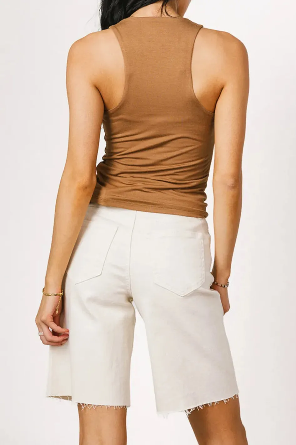 SLEEK JERSEY SOLID TANK IN CAMEL