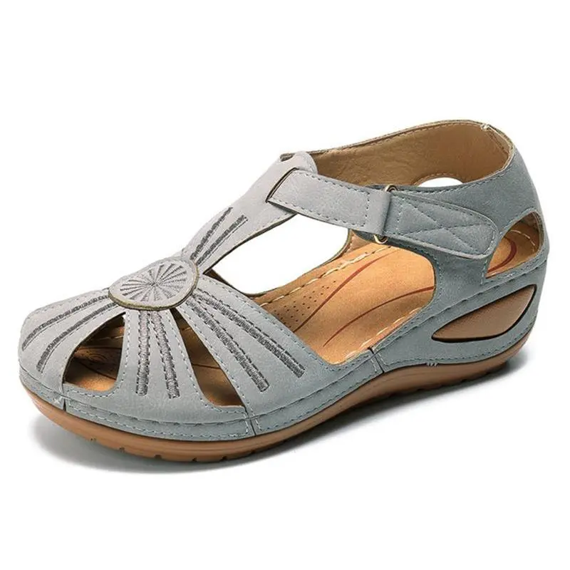 Summer new leather Baotou hook and loop women sandals