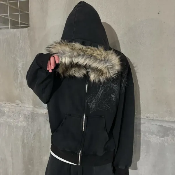 PROFOUND CROSS FUR ZIP-UP HOODIE