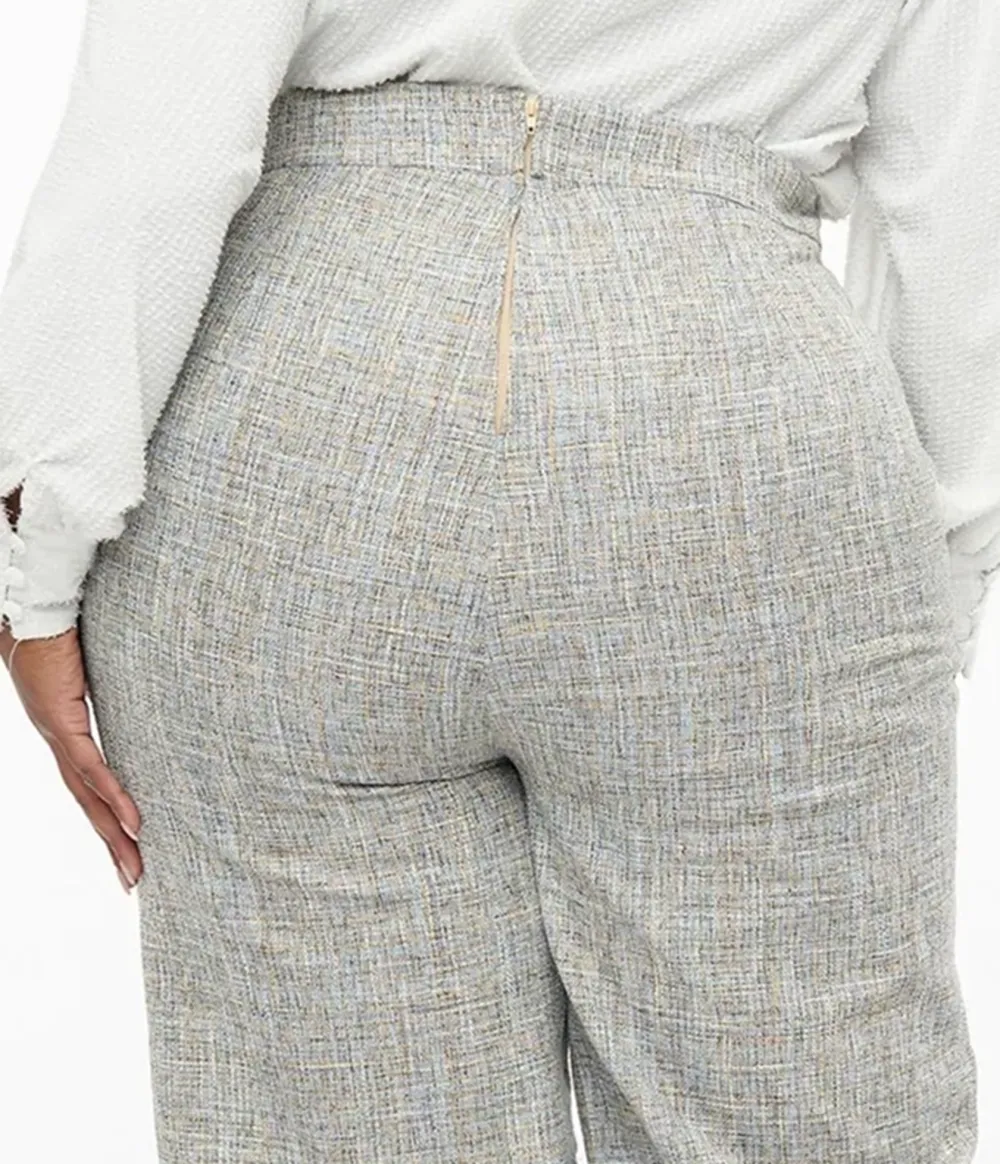 Unique Vintage Plus Size 1940s Beige & Baby Blue Tweed High Waist Pants