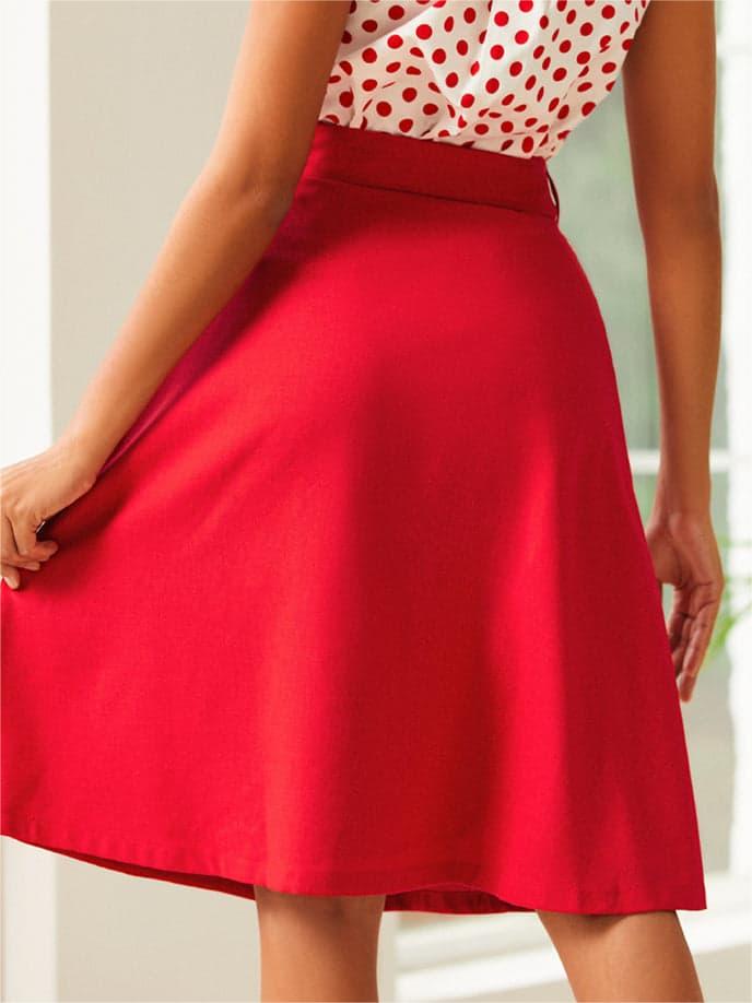 Elegant High Waist Red Skirt