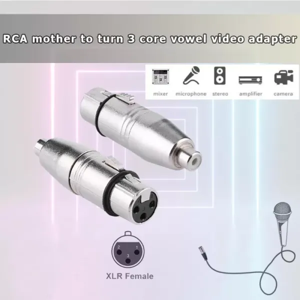 3-Pin XLR Female to RCA Female Jack Audio Cable Converter Microphone Mic AV Video Adapter Connector For TV Speakers