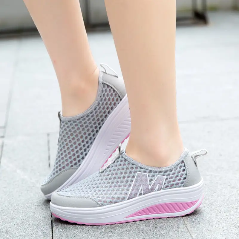 Cilool Sneakers Comfort Slip On Wedges Shoes Breathable Mesh Platform Walking Shoes