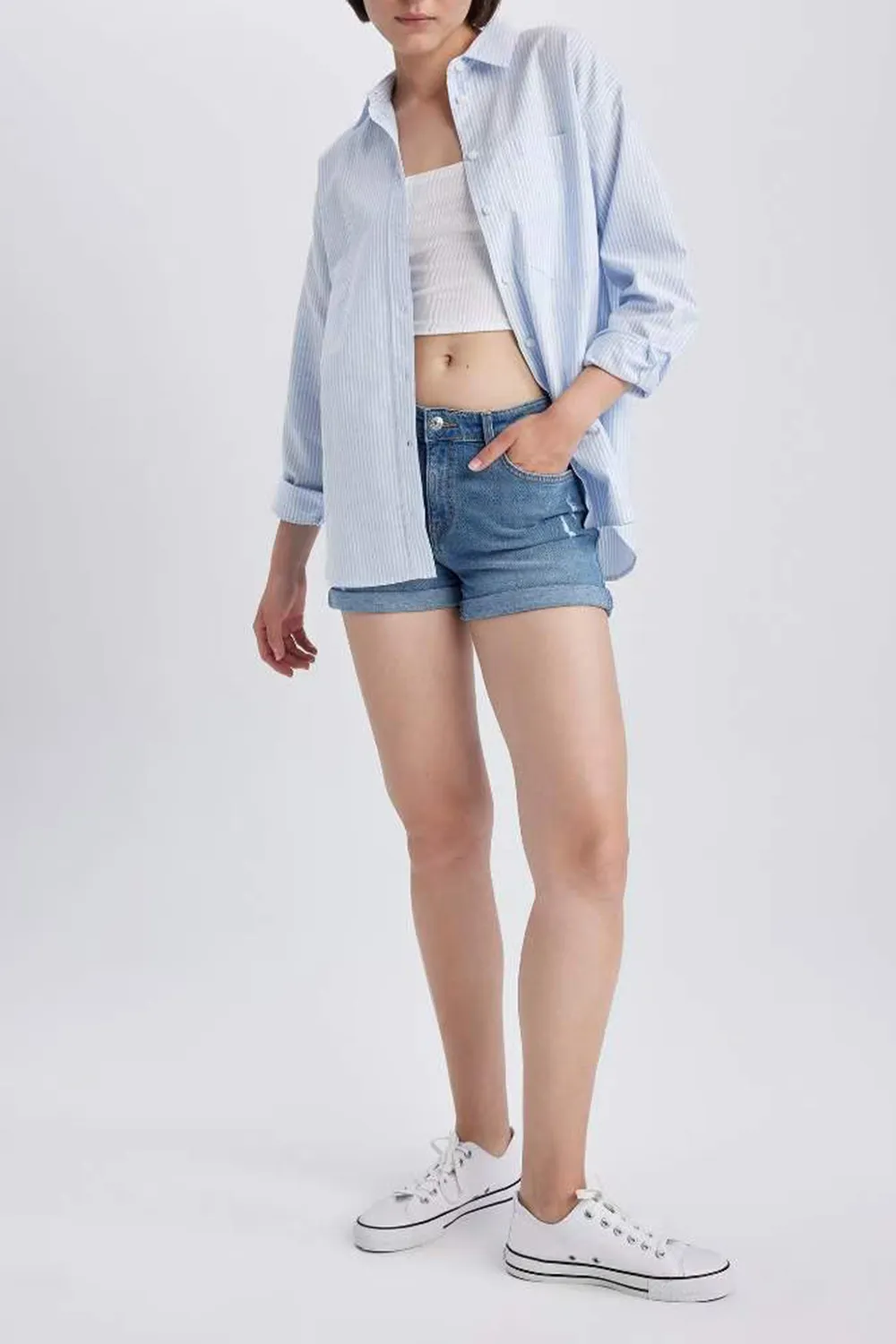 Normal Waist Folded Leg Shorts