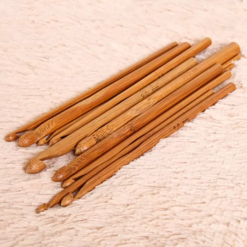 12 Size Bamboo Handle Crochet Hook Knit Yarn Craft Knitting Needle Set