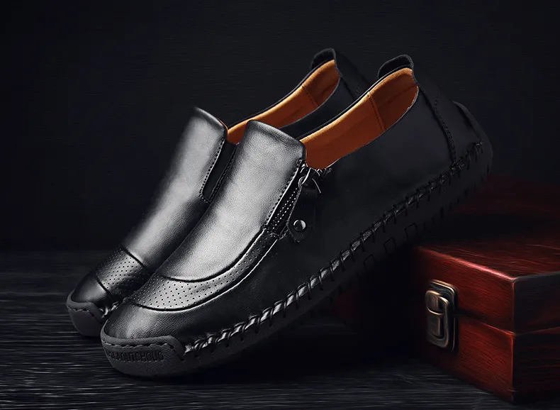 🔥Last Day Promotion 70% OFF 🎁 Mens Side Zipper Casual Comfy Leather Slip On Loafers, Comfy Orthopedic Walking Shoes