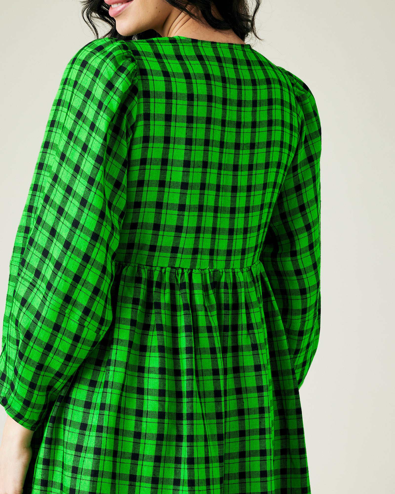 BLACK & GREEN CHECK LINEN DRESS