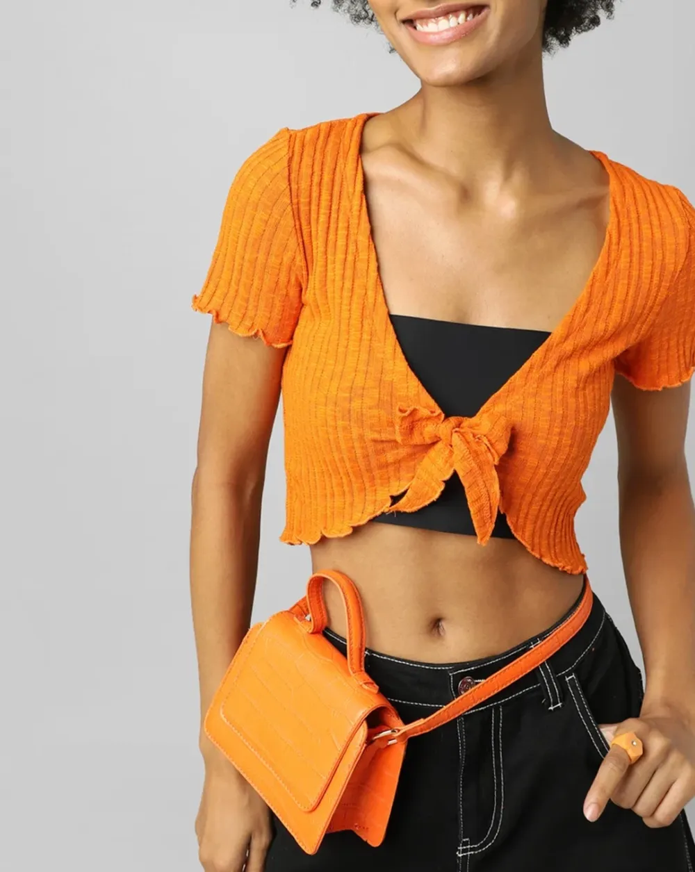 Orange Cropped Tie-Up Top