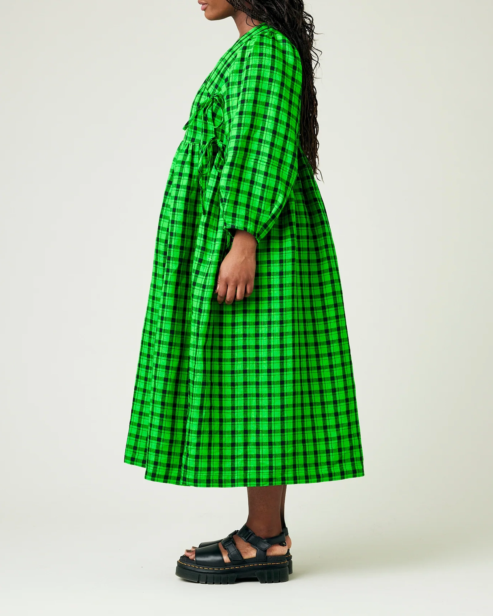 BLACK & GREEN CHECK LINEN DRESS