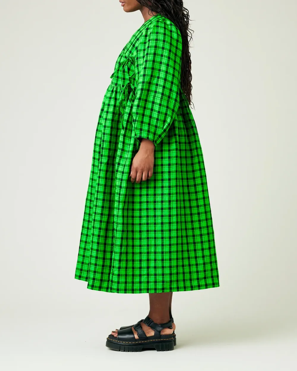 BLACK & GREEN CHECK LINEN DRESS