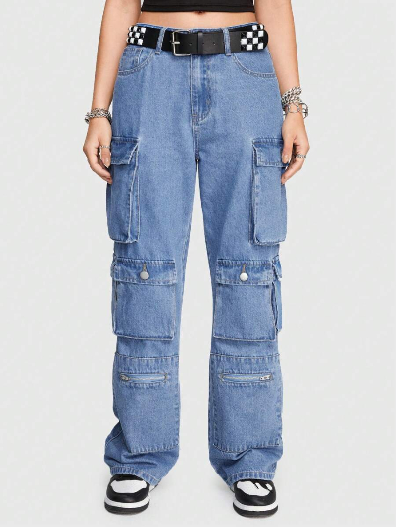 Grunge Punk Solid Cargo Jeans