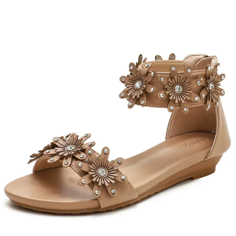 Woman Slope Sandals With Bling Bohemian Female  Summer Fashion Flower Roman Word With Flat Sandals All-Match Casual Shoe