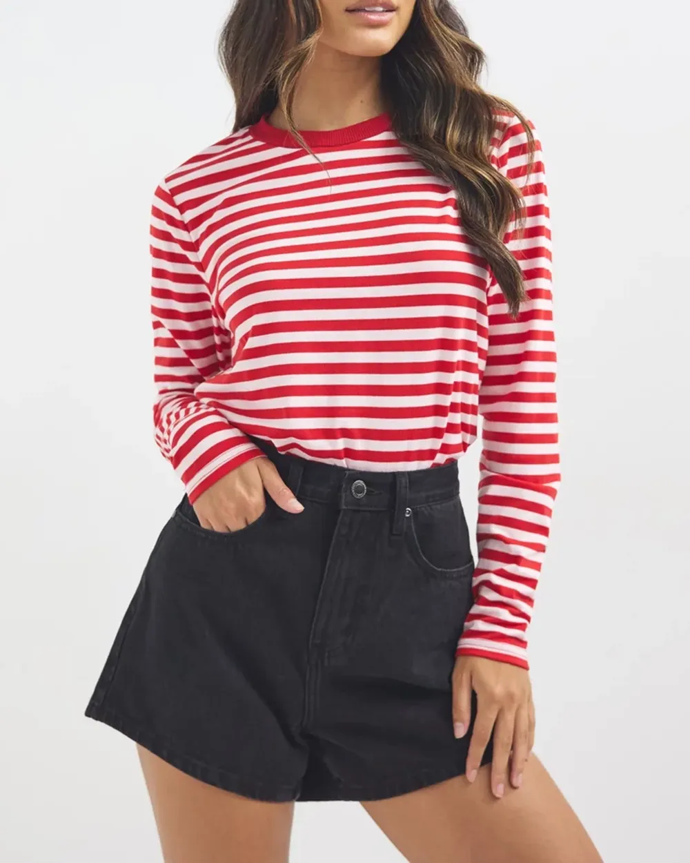 Melrose Long Sleeve Stripe Boyfriend Tee