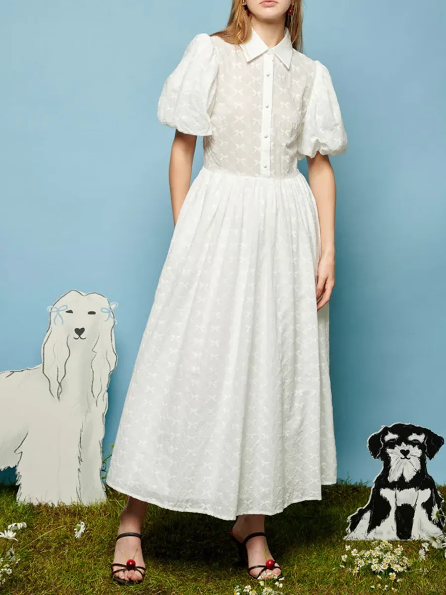 Poodle Bow Embroidered Midi Dress