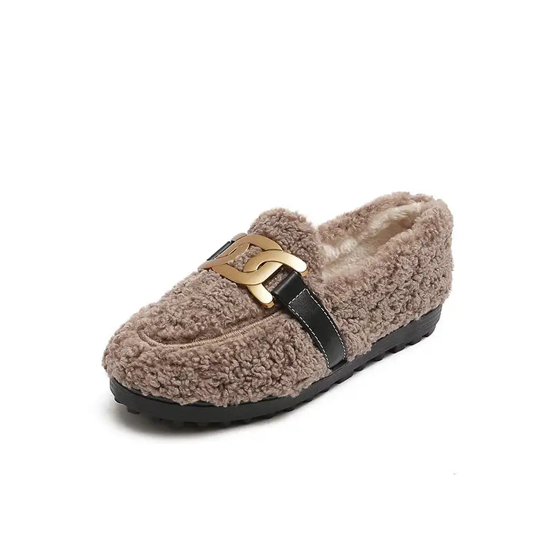 Furry Outer Wearing Flats Loafers Elk Decor Backless  Wild Fluffy Flat Mules Warm