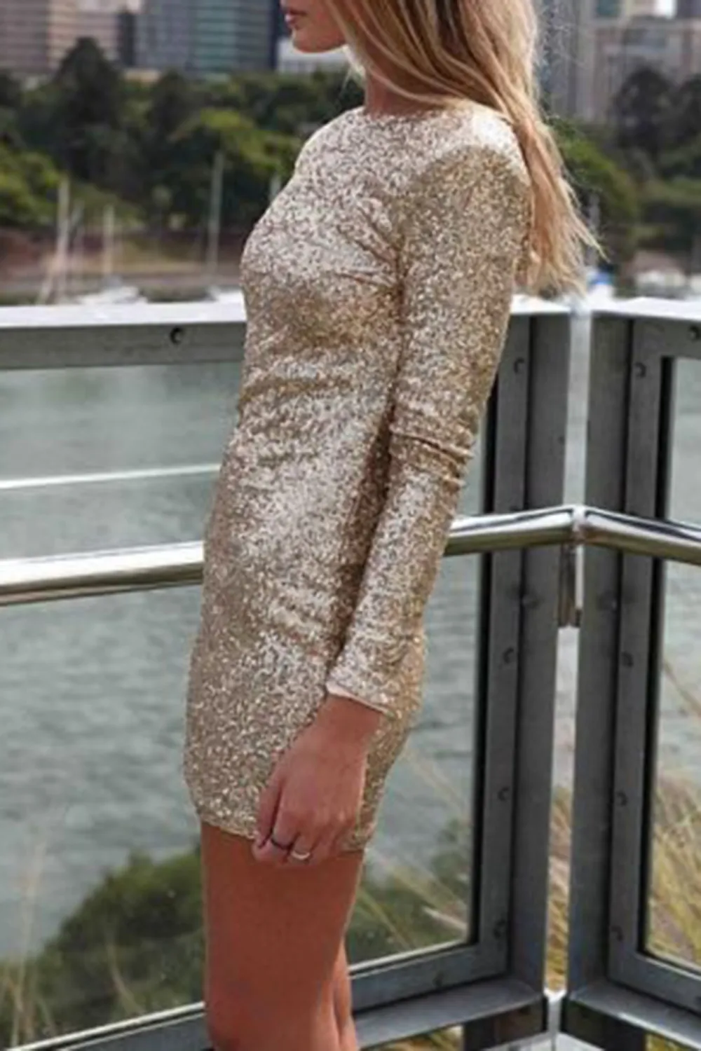 Gold Sequin Long Sleeve Bodycon Dress