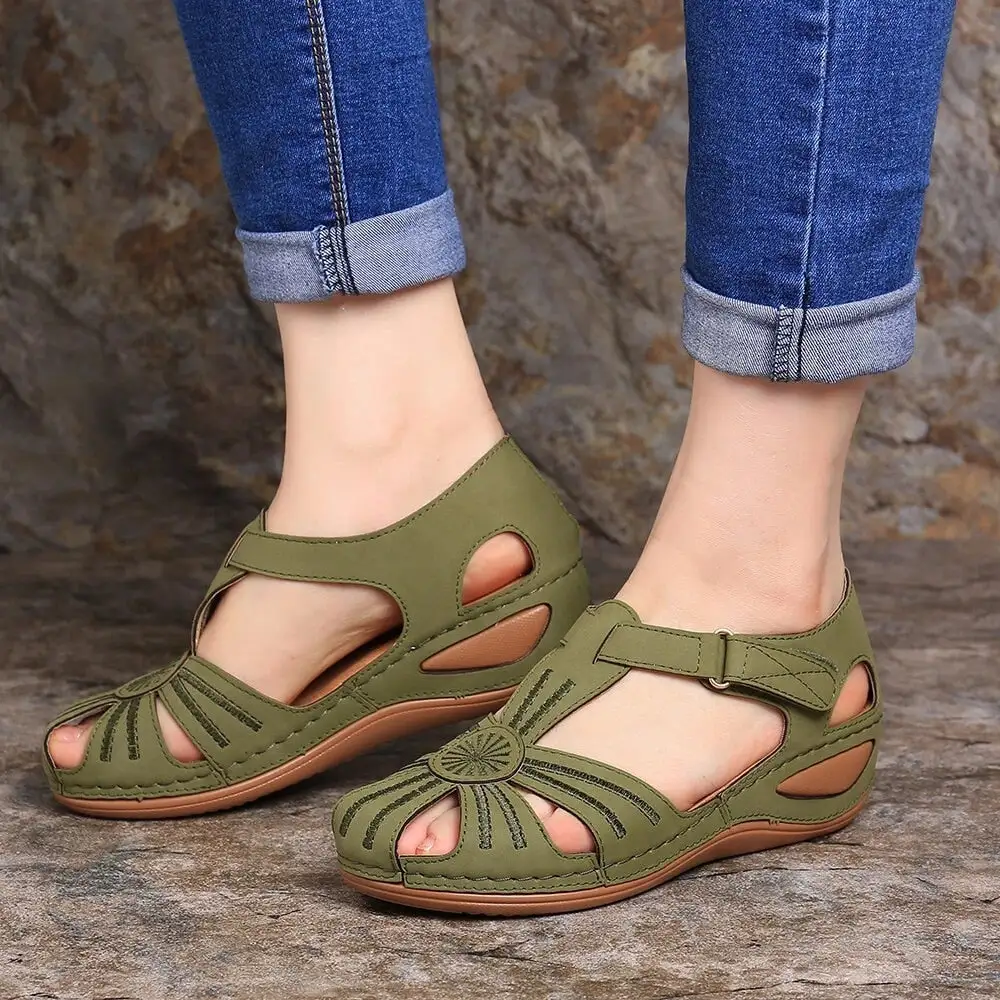 Summer new leather Baotou hook and loop women sandals