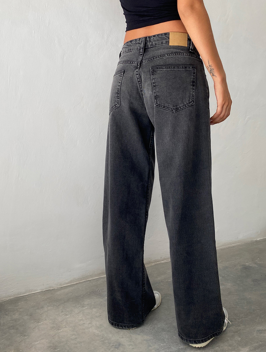 Washed Black Grey Roomy Extra Wide Low Rise Jeans