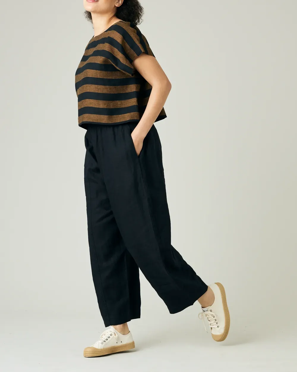 POLLY RUST STRIPE LINEN TOP