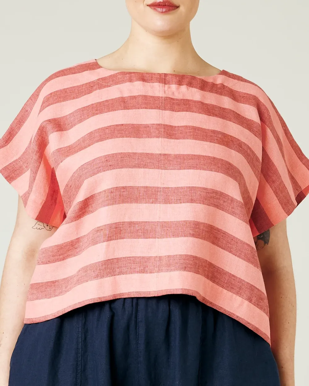 POLLY BLUSH STRIPE LINEN TOP