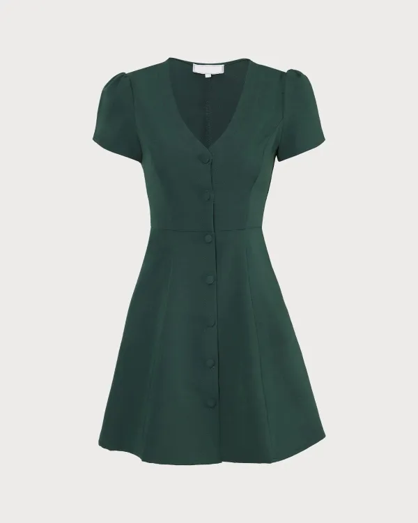 Dark green v-neck suit dress