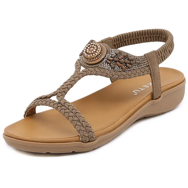 Cilool Beaded Sandals Band Lightweight Comfortable Retro Woven Sandals