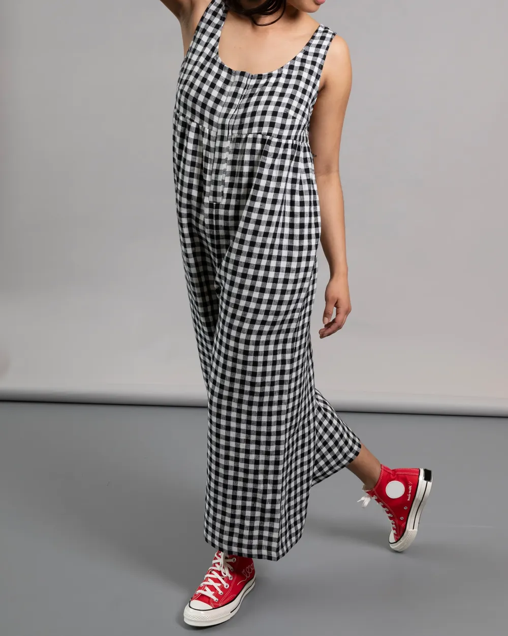 BLACK AND WHITE GINGHAM JUMPSUIT