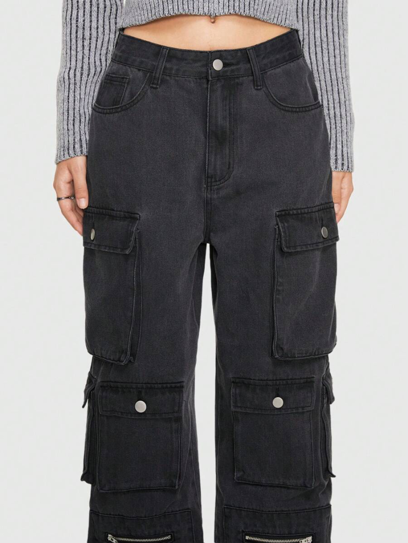 Grunge Punk Solid Cargo Jeans