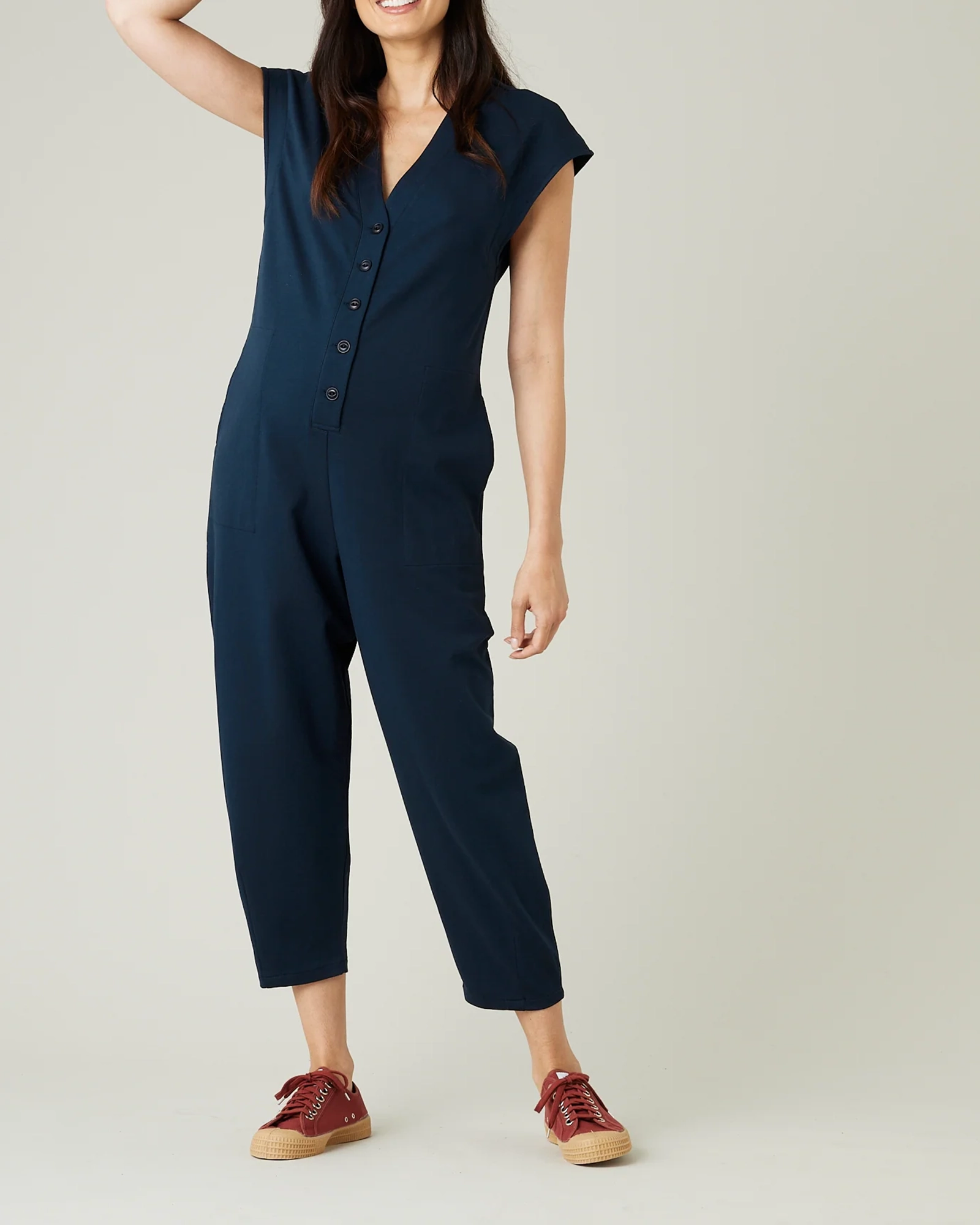 NAVY COTTON JERSEY JUMPSUIT