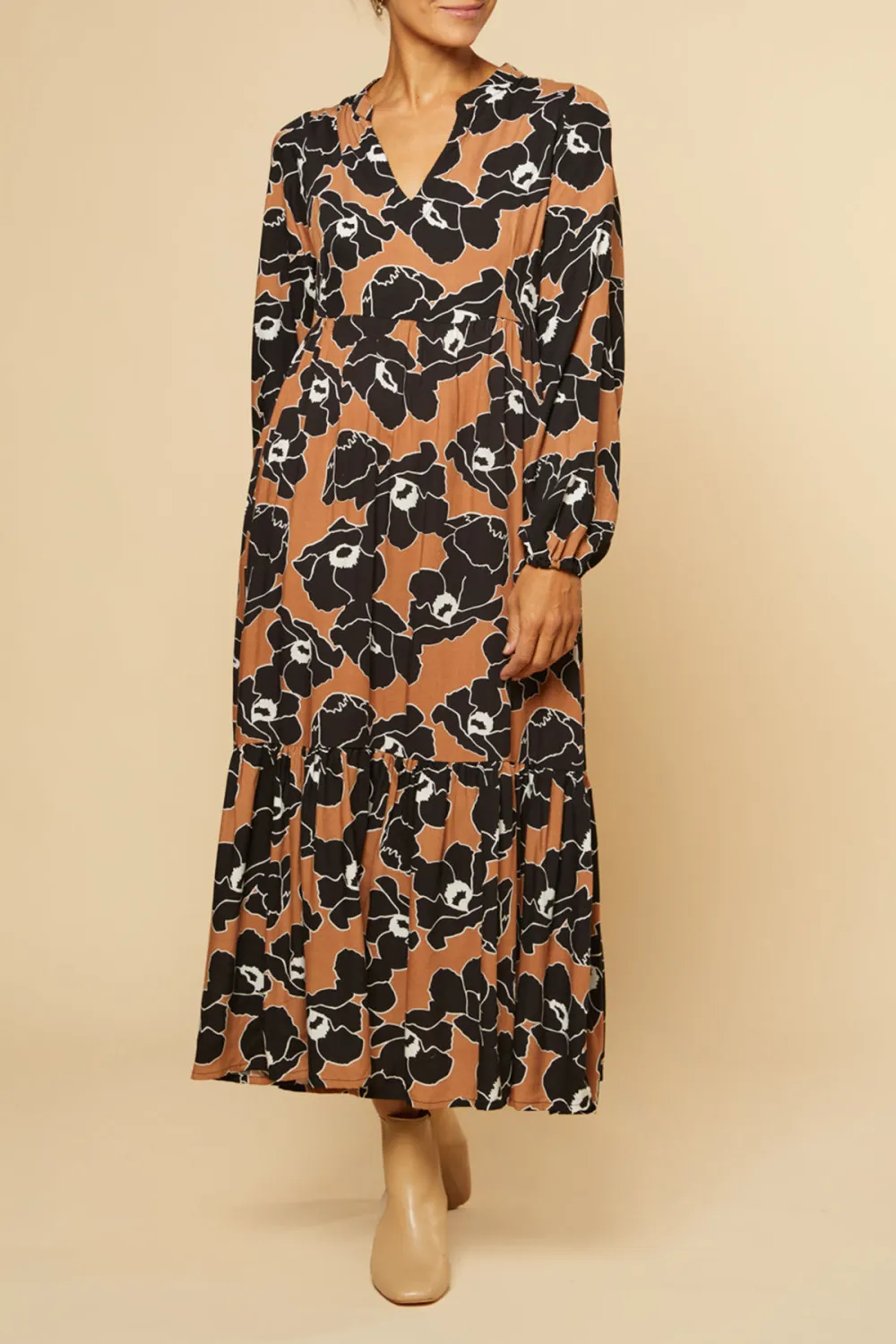 Sabre V-Neck Maxi Dress in Autumn Lily