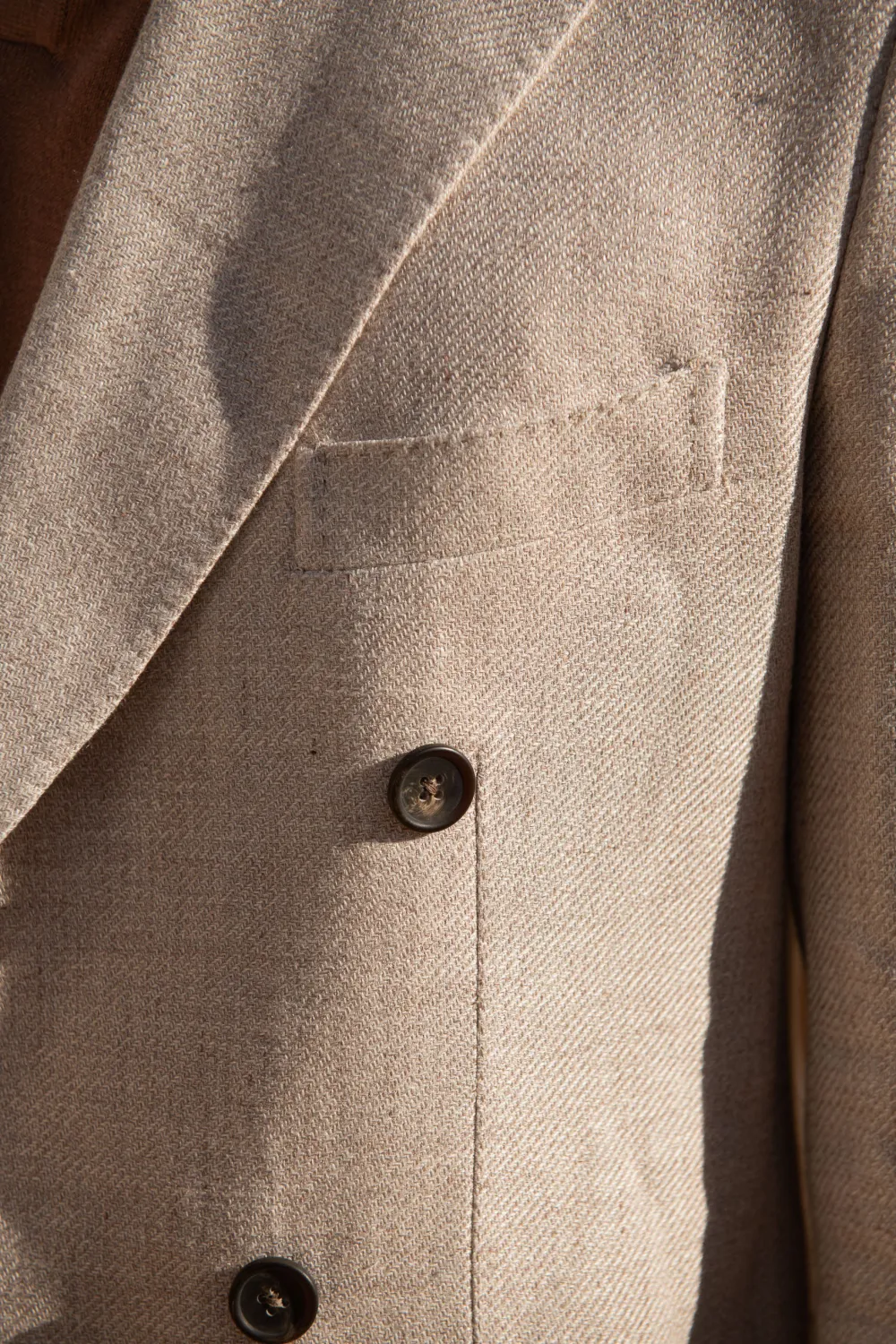 Beige Double Breasted Linen Cotton And Silk Jacket